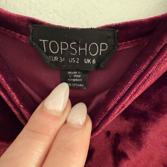 TOPSHOP | Crushed Velvet Skater Mini Sleeveless Dress Burgundy Whimsigoth Size 2 - Picture 5 of 7